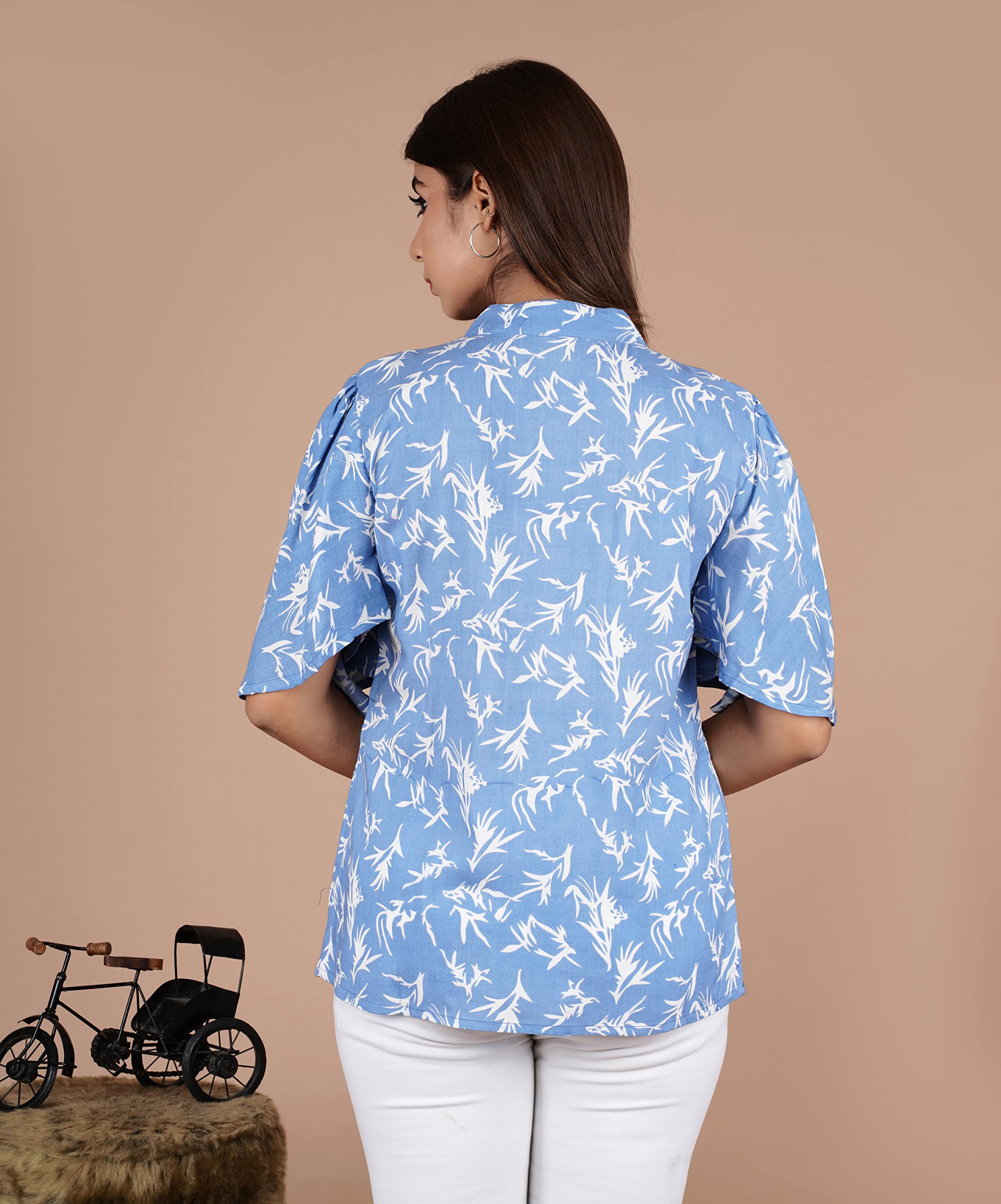 VEILA Short Kurti for Women | Cotton Floral Print Peplum Tunic Top with V-Neck, 3/4 Sleeves & 30 Inch Length | Comfortable Short Kurta for Casual & Office Wear