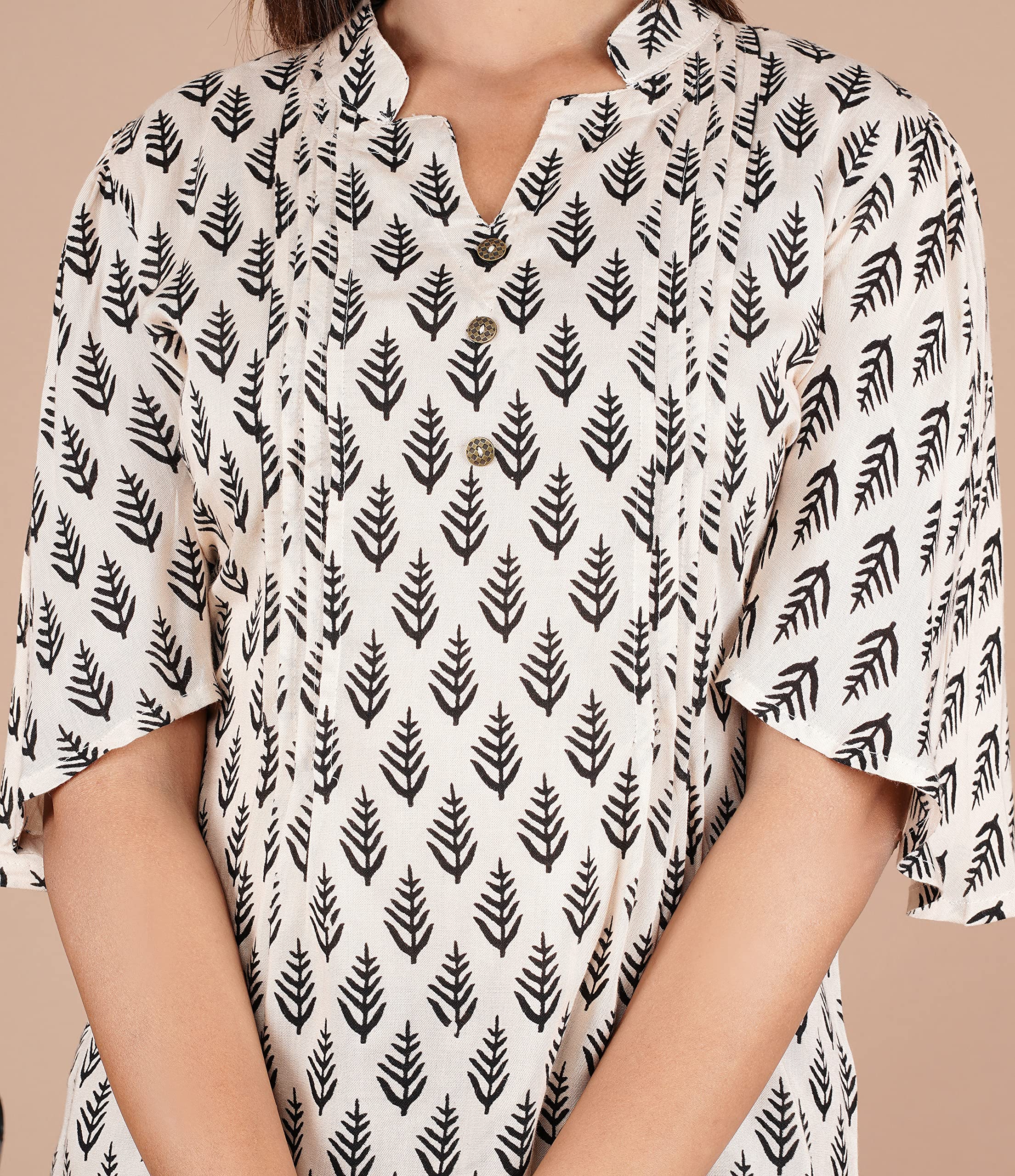 VEILA Short Kurti for Women | Cotton Floral Print Peplum Tunic Top with V-Neck, 3/4 Sleeves & 30 Inch Length | Comfortable Short Kurta for Casual & Office Wear
