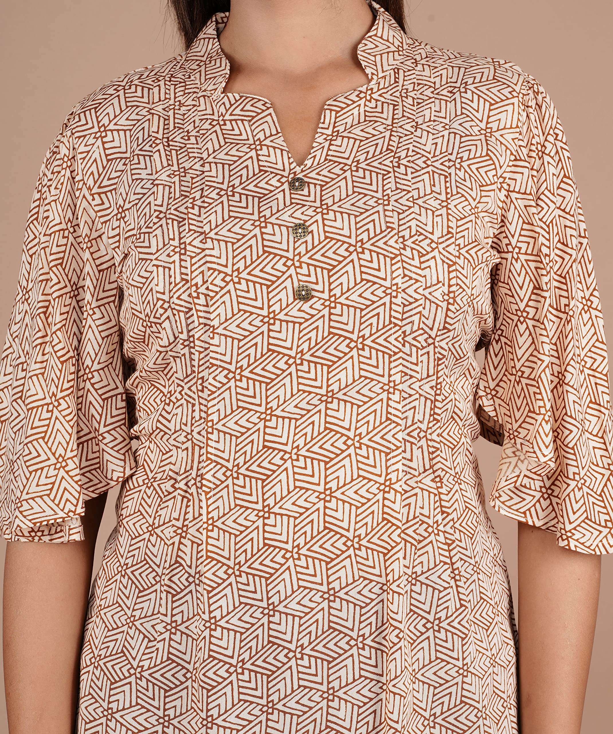 VEILA Short Kurti for Women | Cotton Floral Print Peplum Tunic Top with V-Neck, 3/4 Sleeves & 30 Inch Length | Comfortable Short Kurta for Casual & Office Wear
