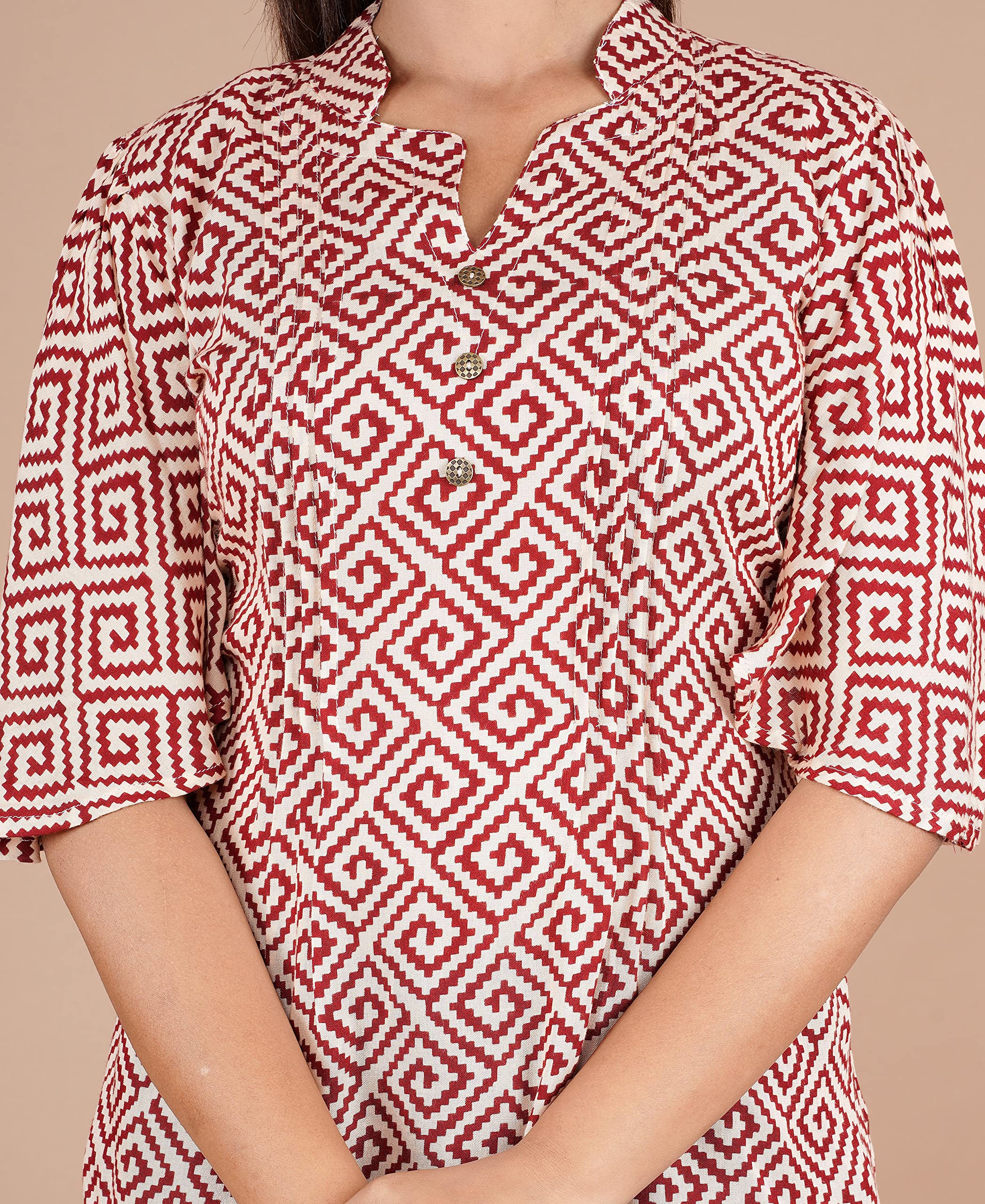 VEILA Short Kurti for Women | Cotton Floral Print Peplum Tunic Top with V-Neck, 3/4 Sleeves & 30 Inch Length | Comfortable Short Kurta for Casual & Office Wear