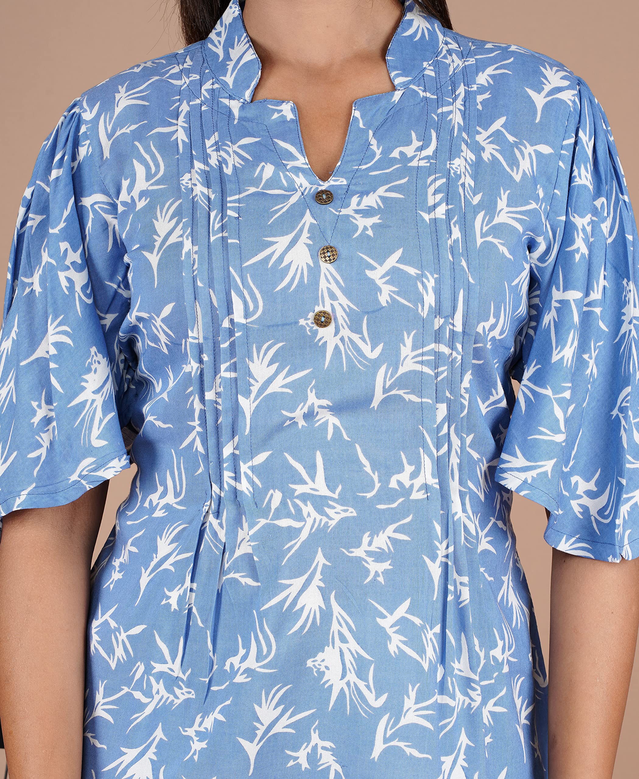 VEILA Short Kurti for Women | Cotton Floral Print Peplum Tunic Top with V-Neck, 3/4 Sleeves & 30 Inch Length | Comfortable Short Kurta for Casual & Office Wear