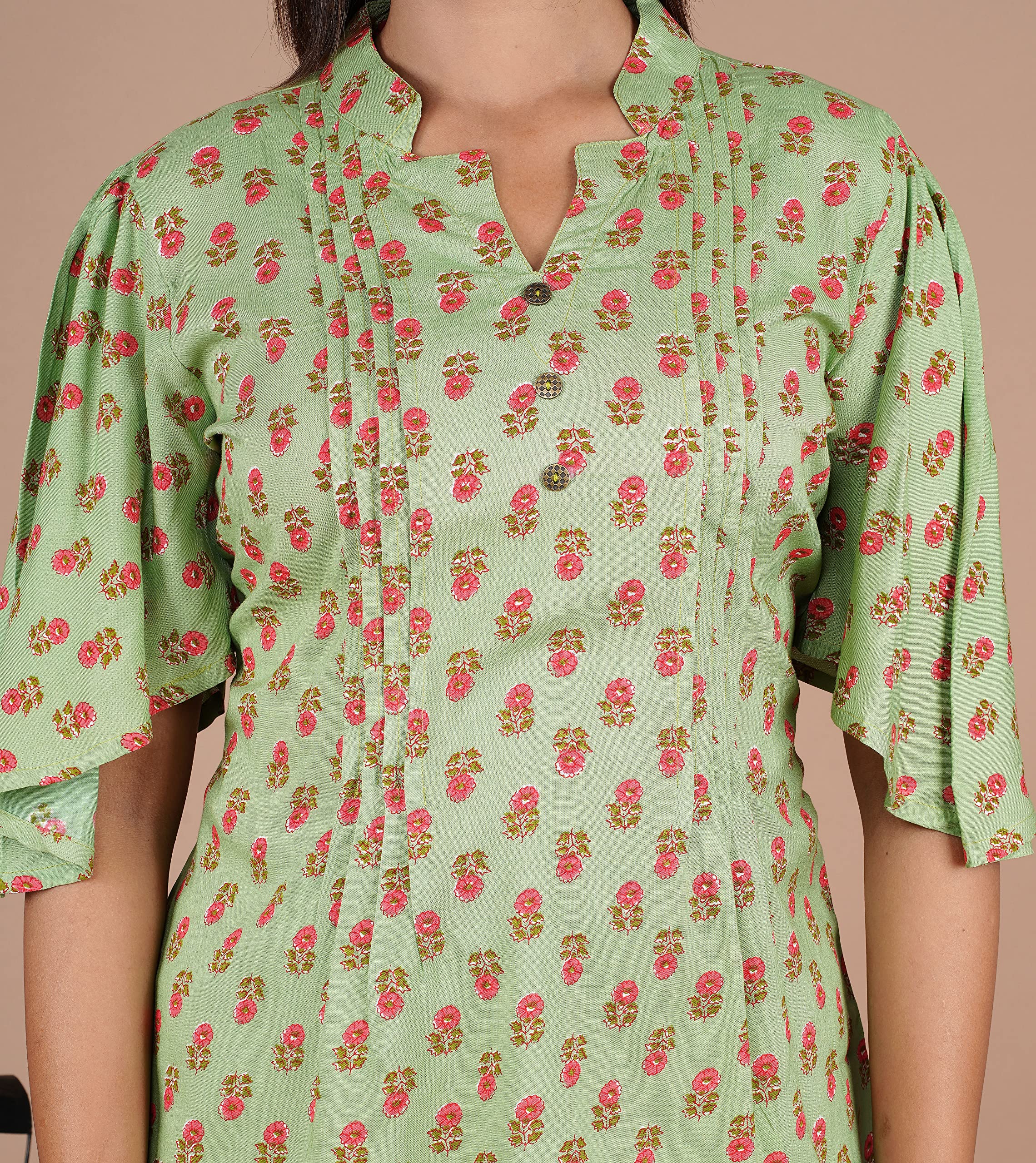 VEILA Short Kurti for Women | Cotton Floral Print Peplum Tunic Top with V-Neck, 3/4 Sleeves & 30 Inch Length | Comfortable Short Kurta for Casual & Office Wear