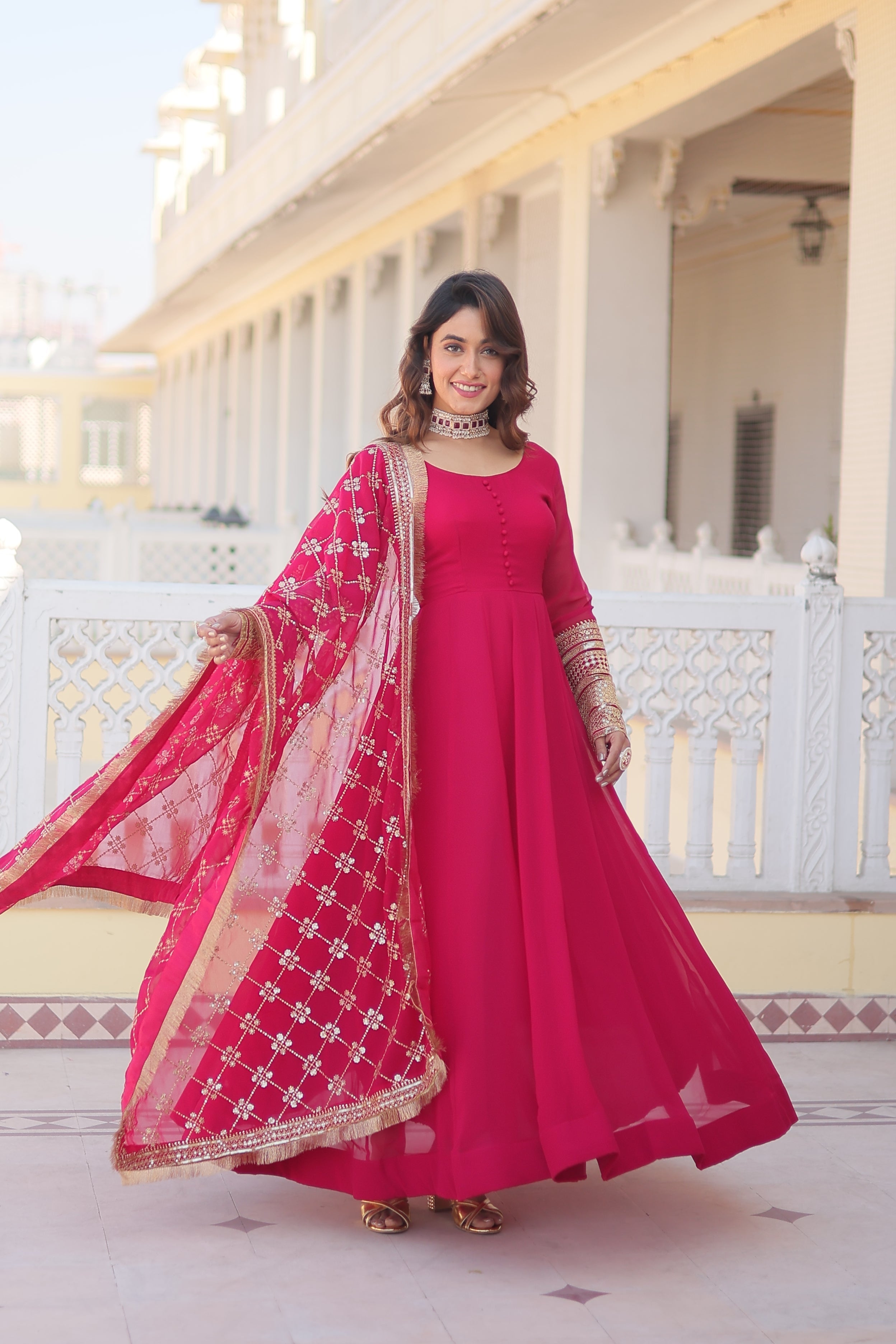 Faux Blooming Gown with Dupatta With Attractive Embroidered Sequins