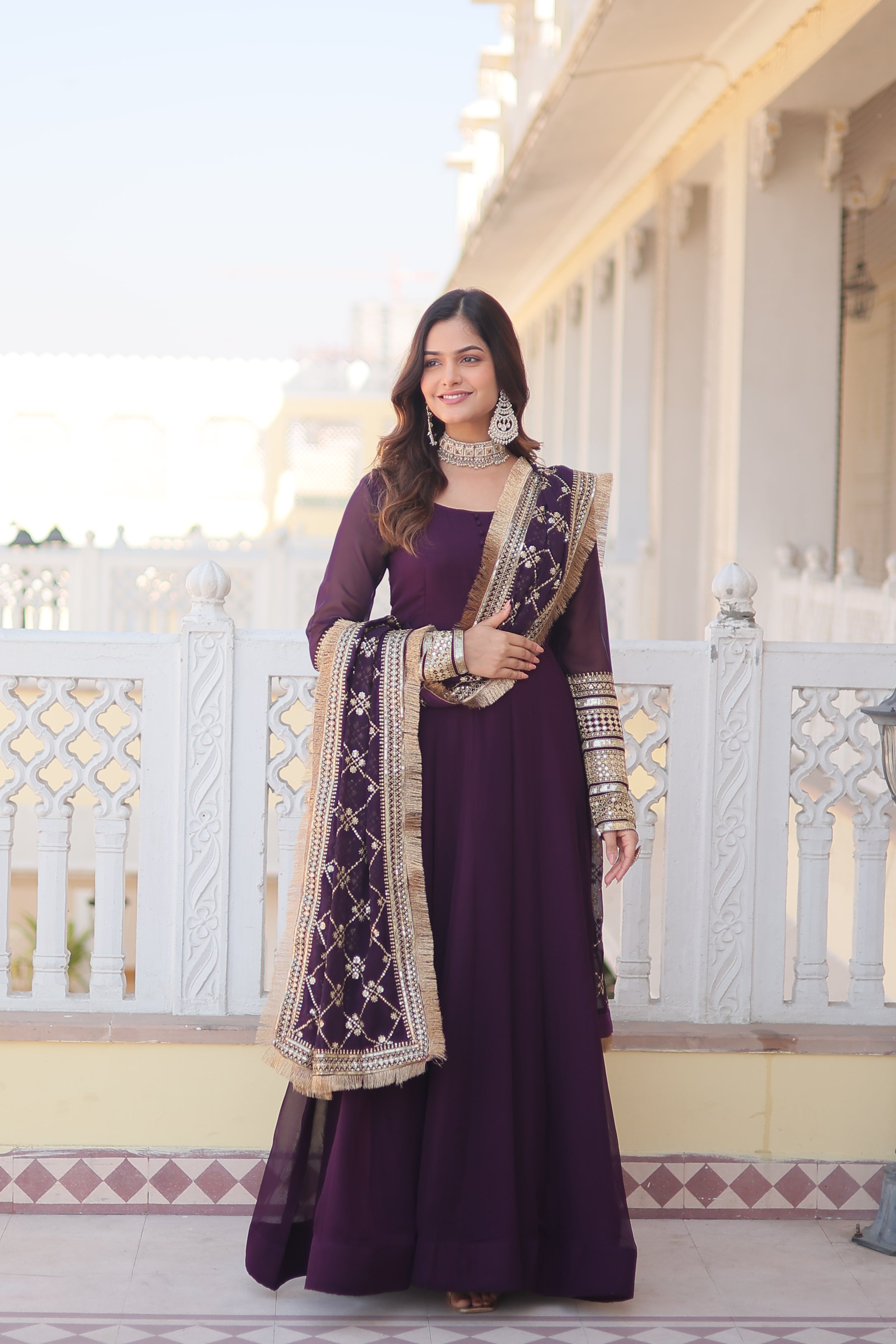 Faux Blooming Gown with Dupatta With Attractive Embroidered Sequins