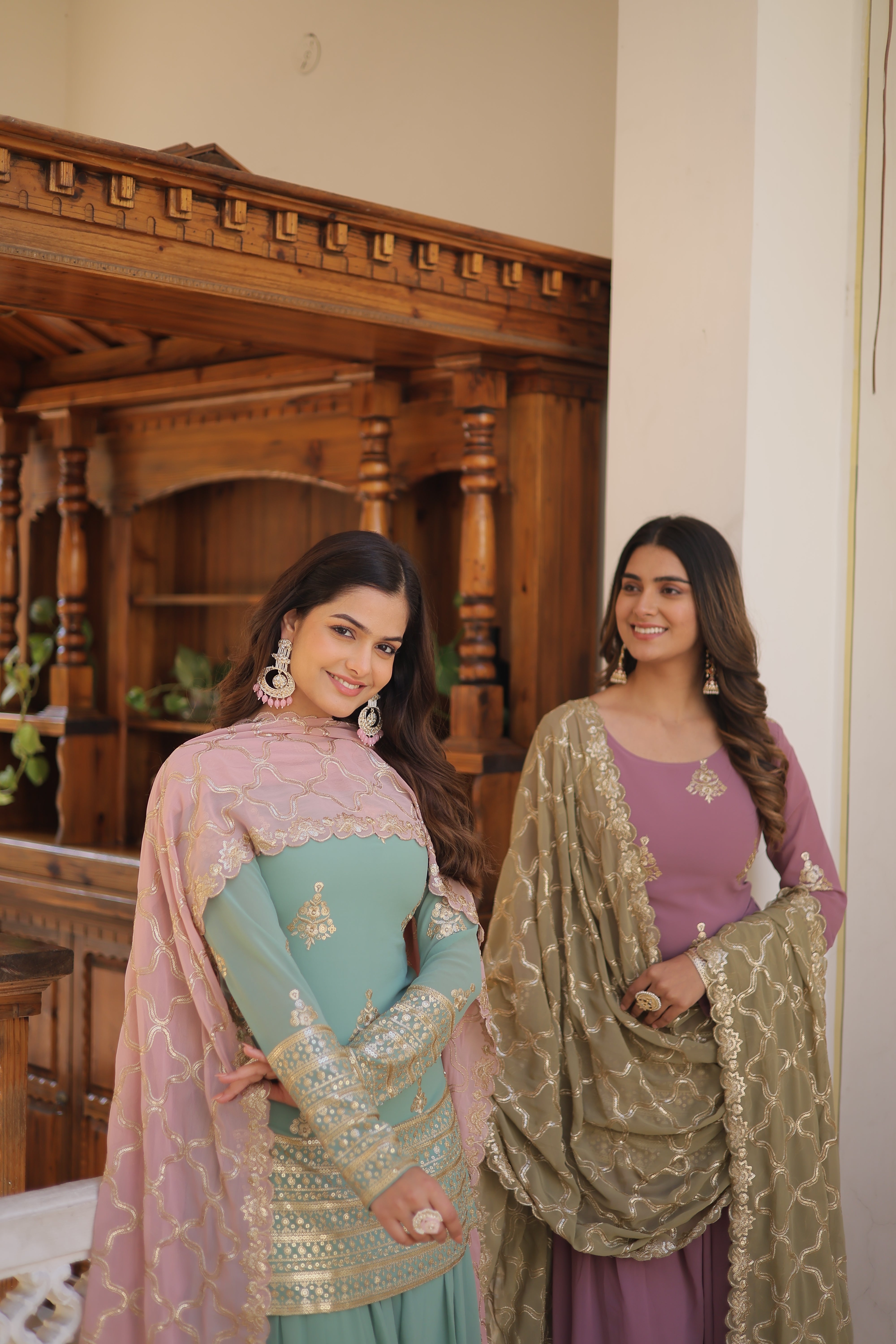 Beautiful Designer Kurti Plazo Dupatta Sets