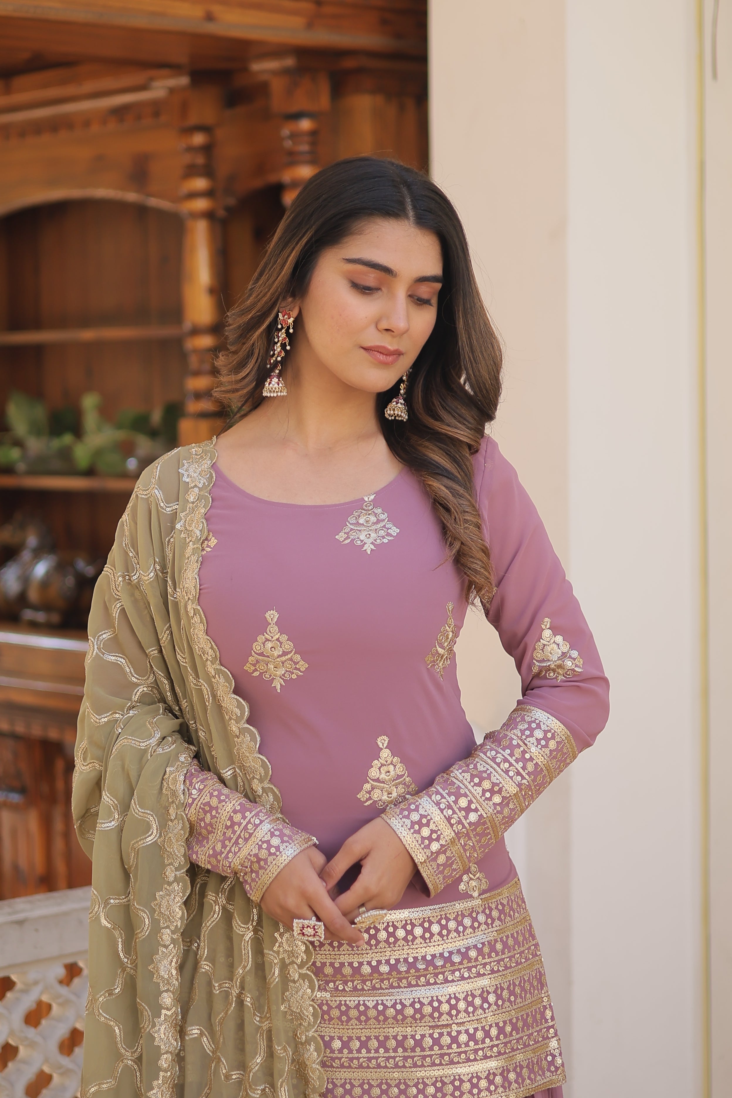Beautiful Designer Kurti Plazo Dupatta Sets