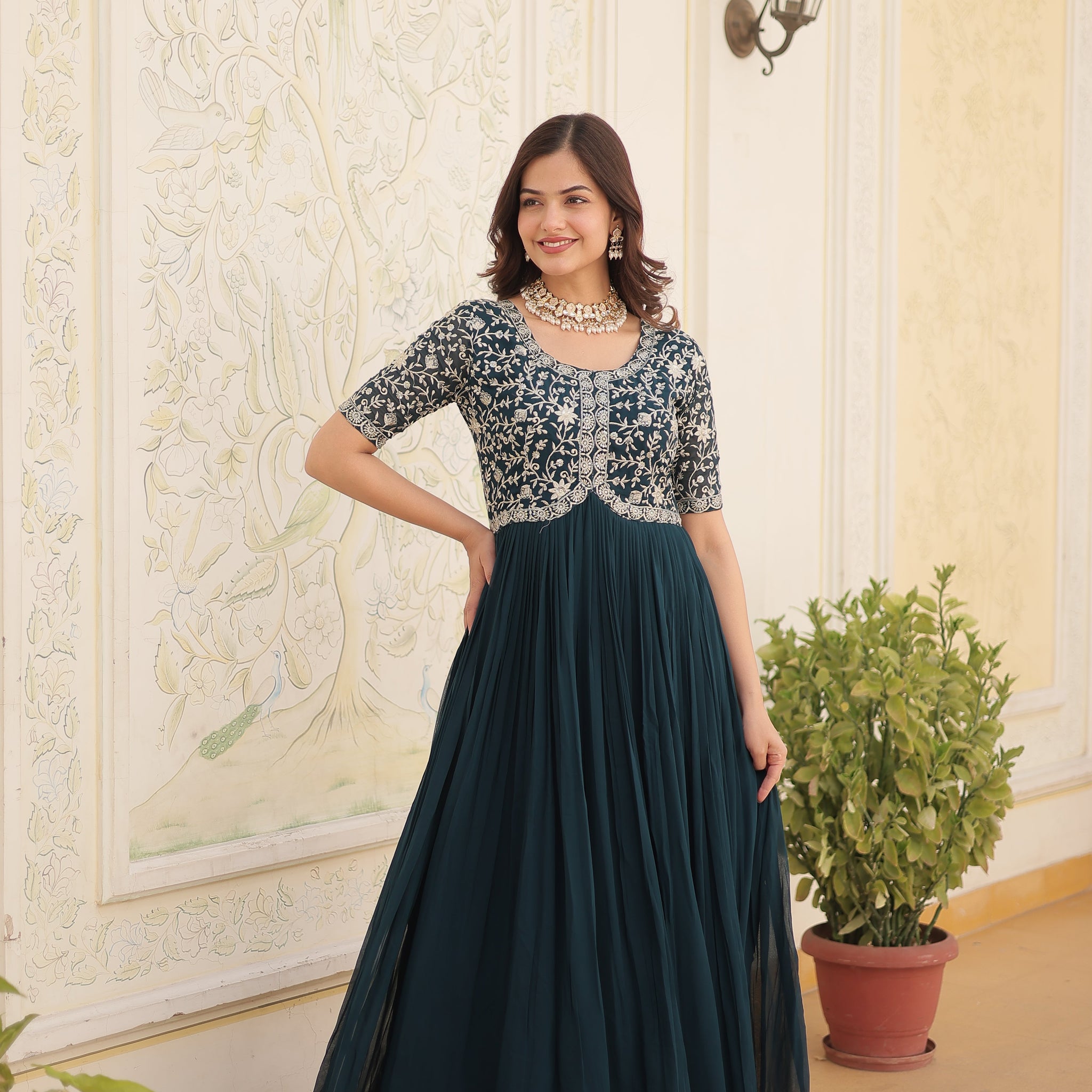 Designer Embroidered Floor-Length Gowns