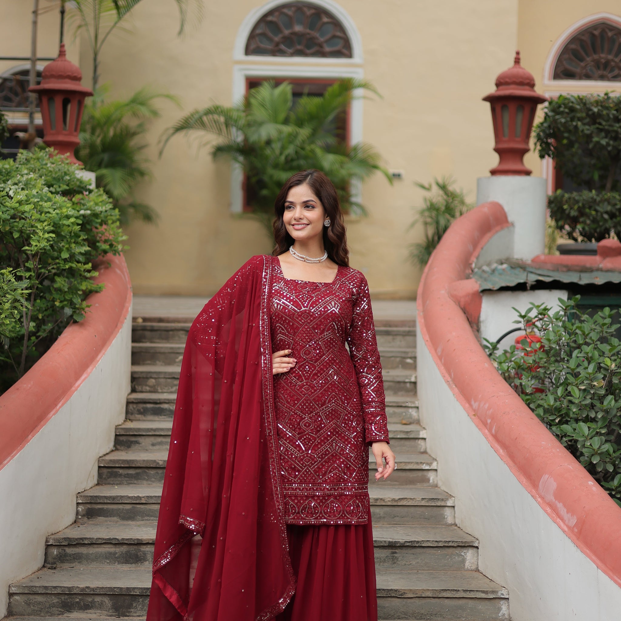 PREMIUM DESIGNER READYMADE TOP SHARARA DUPATTA SET