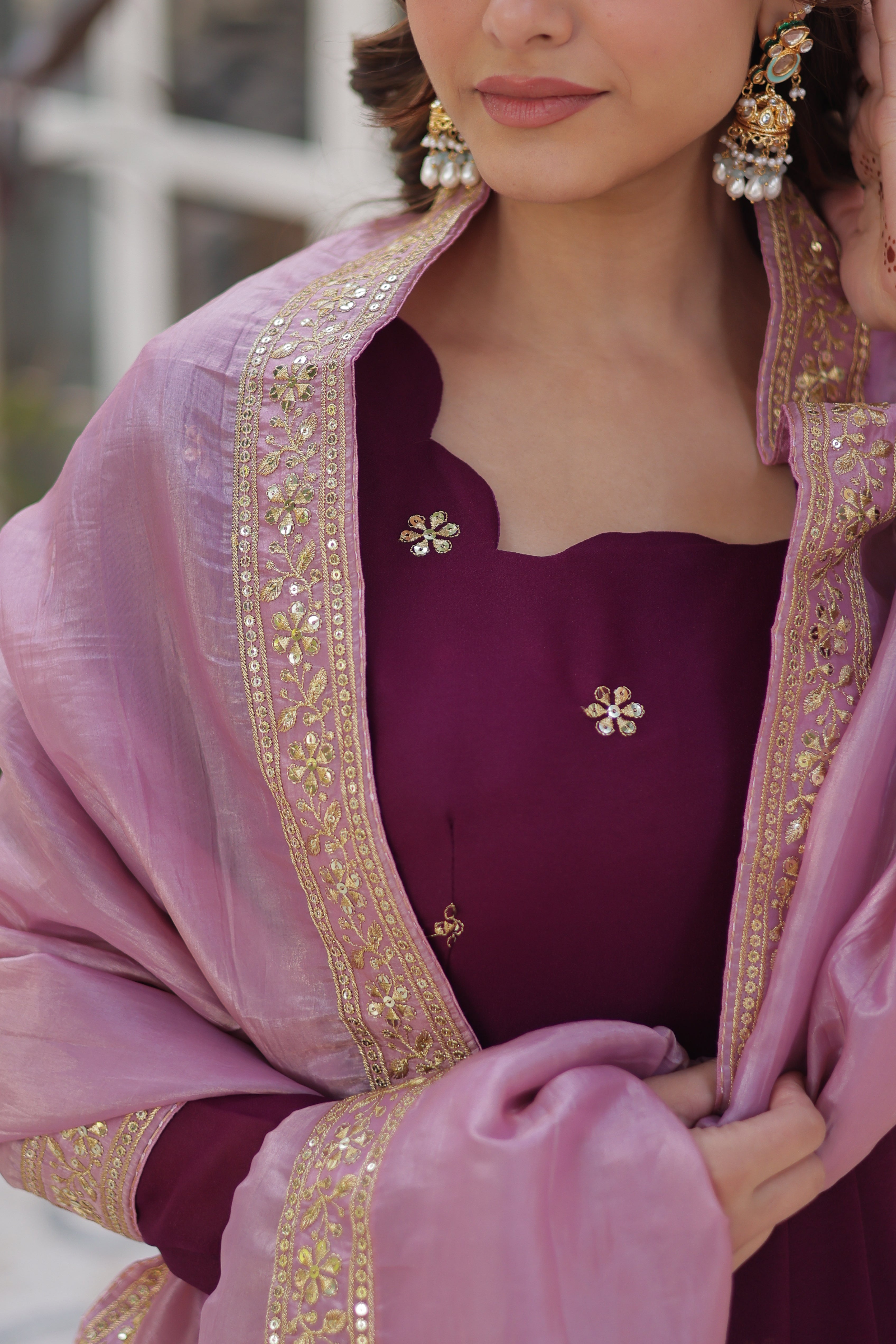 Premium Star Georgette Gown with Embroidery Zari Sequins-work