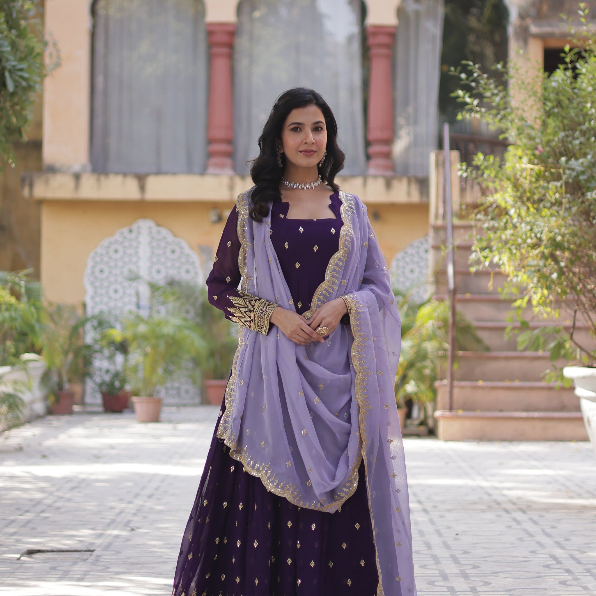 Blooming Gown with Embroidery Zari Sequins-work