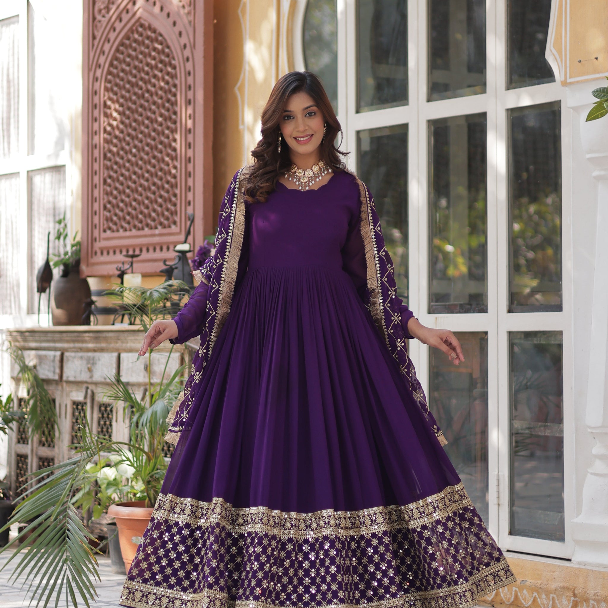 Designer Faux Blooming Embroidery Gown