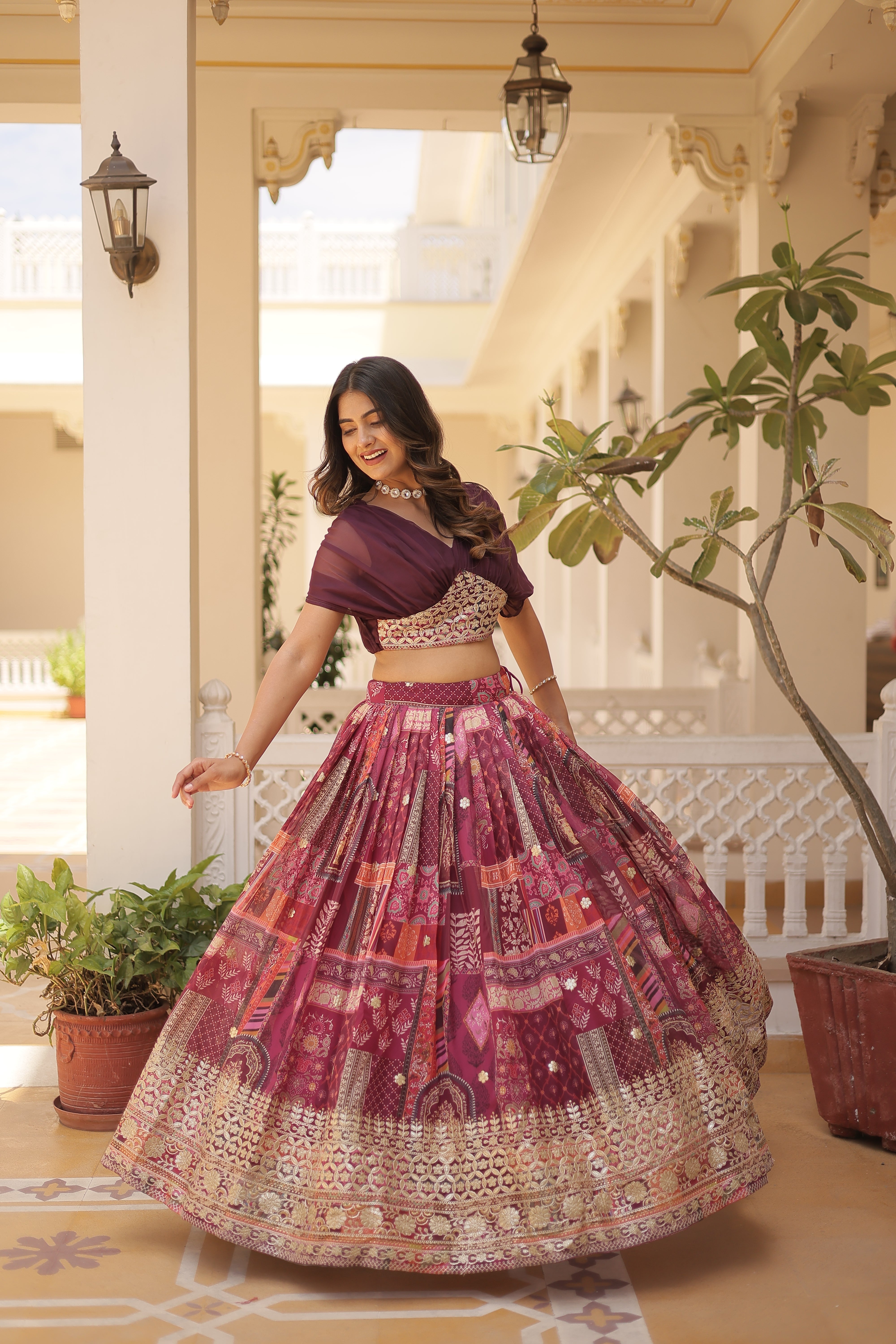 Beautiful Foil Printed Lehenga With Embroidery Work