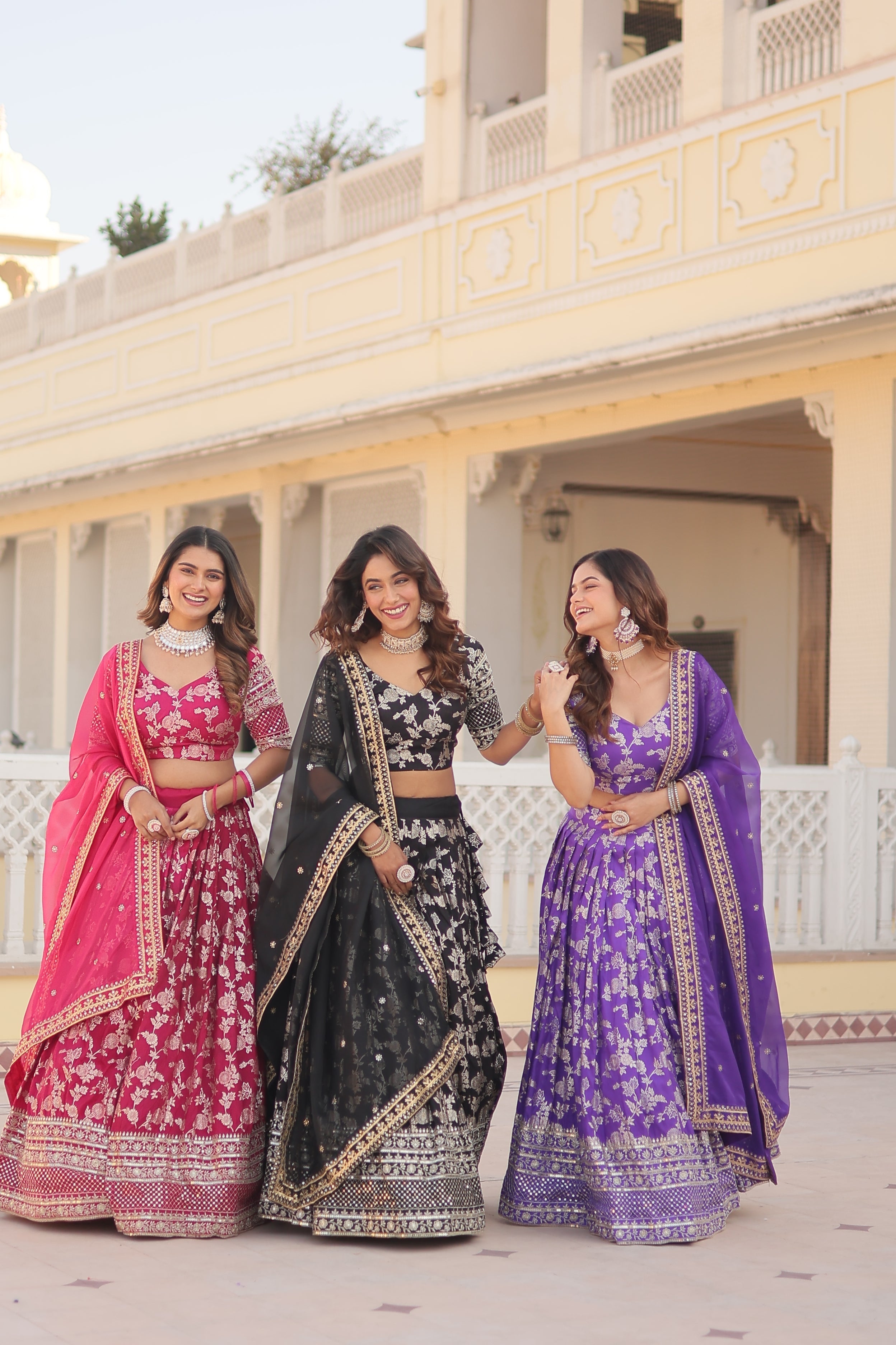 Black Designer Dyeable Pure Viscose Jacquard fabric Lehenga Choli & Dupatta Set