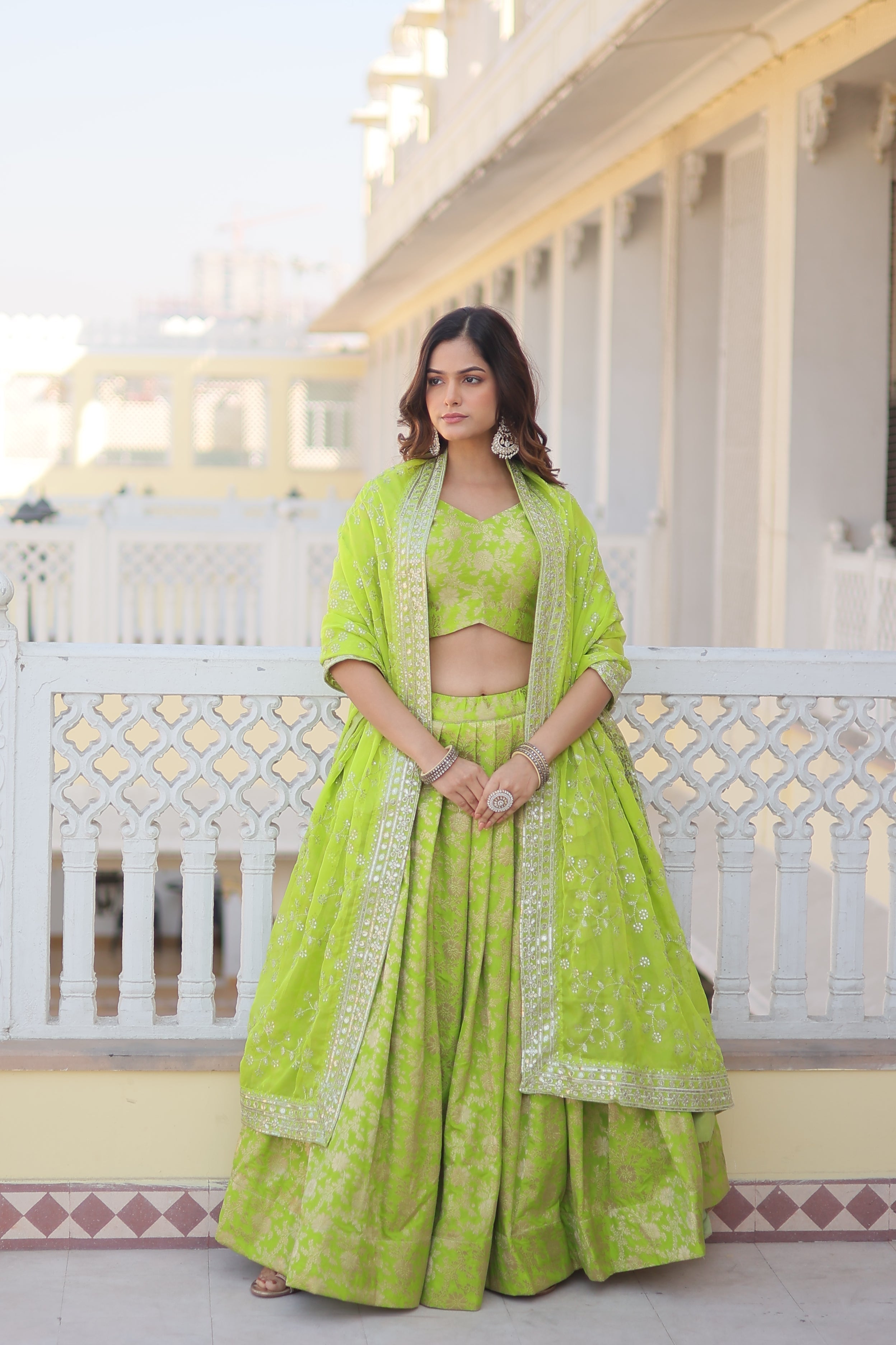 Dyeable Pure Viscose Jacquard fabric Lehenga Choli & Dupatta Set