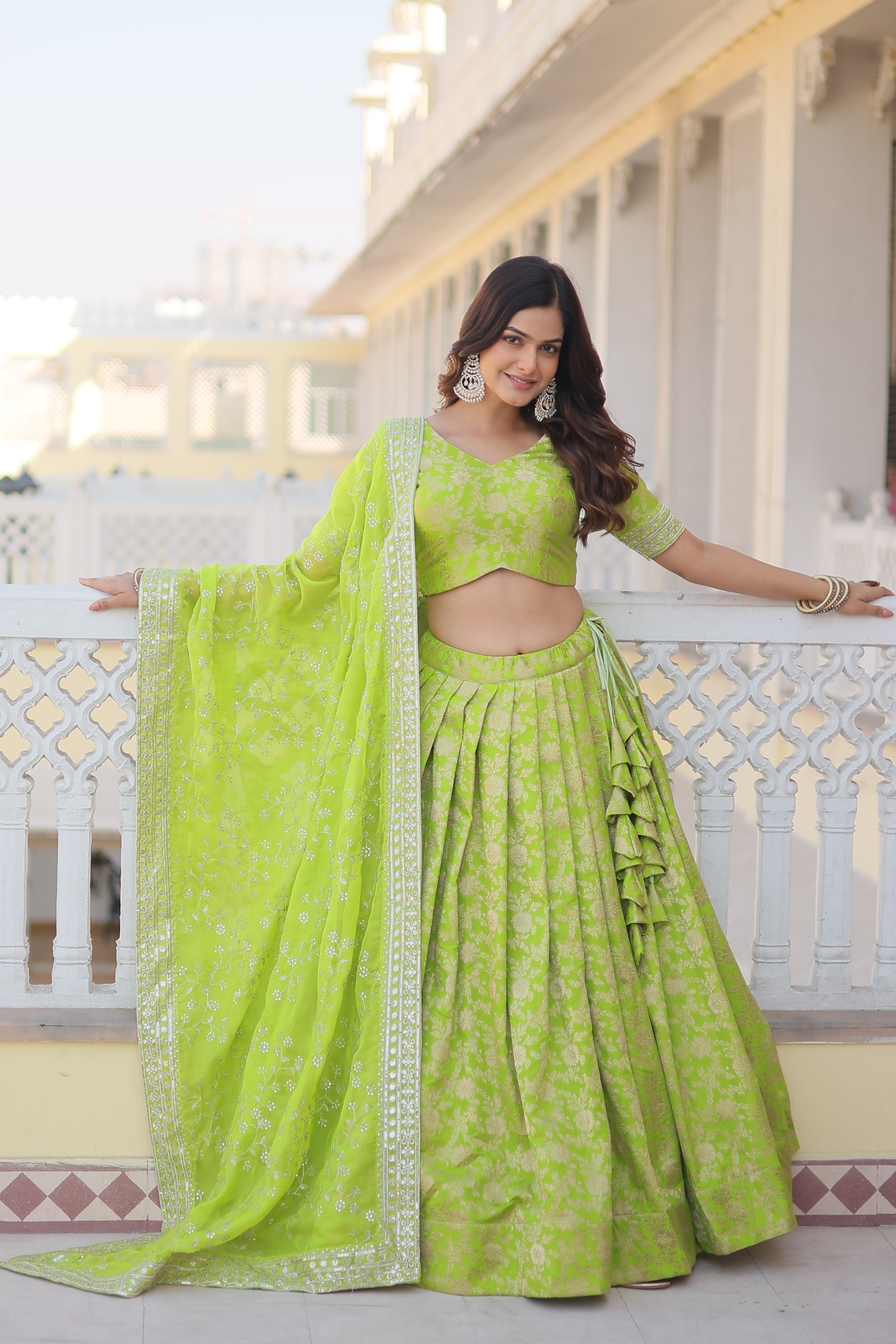 Dyeable Pure Viscose Jacquard fabric Lehenga Choli & Dupatta Set