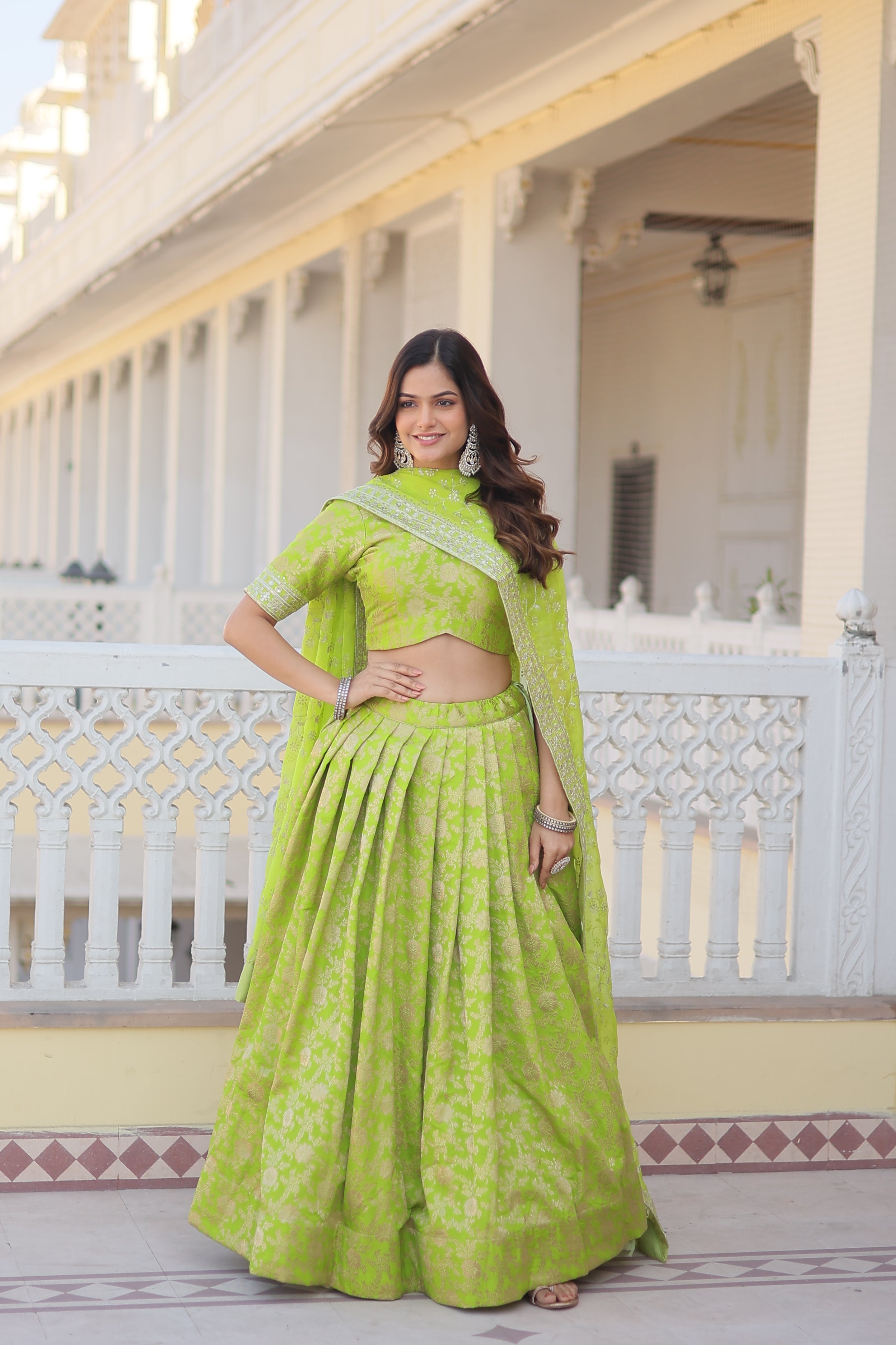Dyeable Pure Viscose Jacquard fabric Lehenga Choli & Dupatta Set