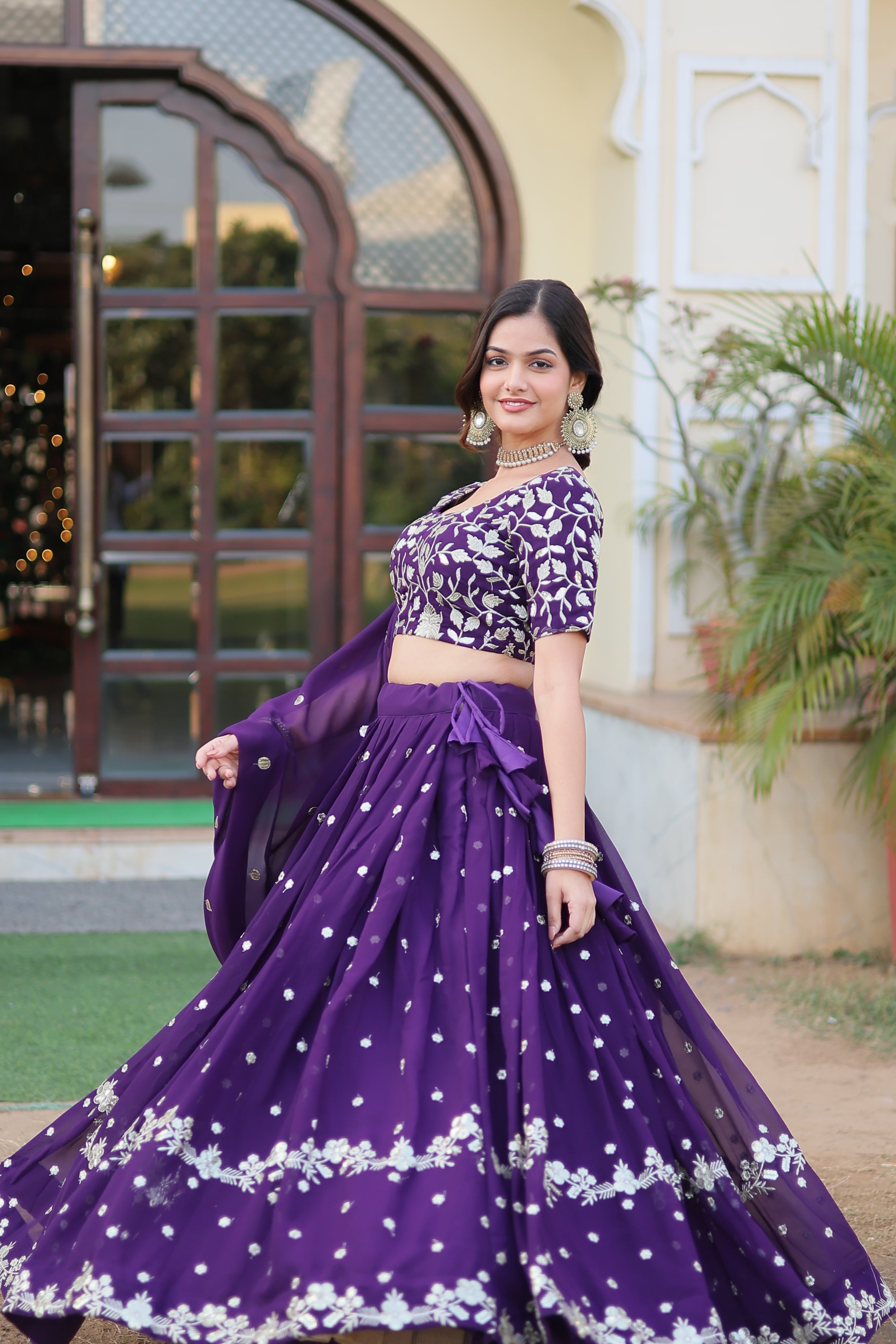 Faux Blooming Lehenga Choli With Dupatta Set