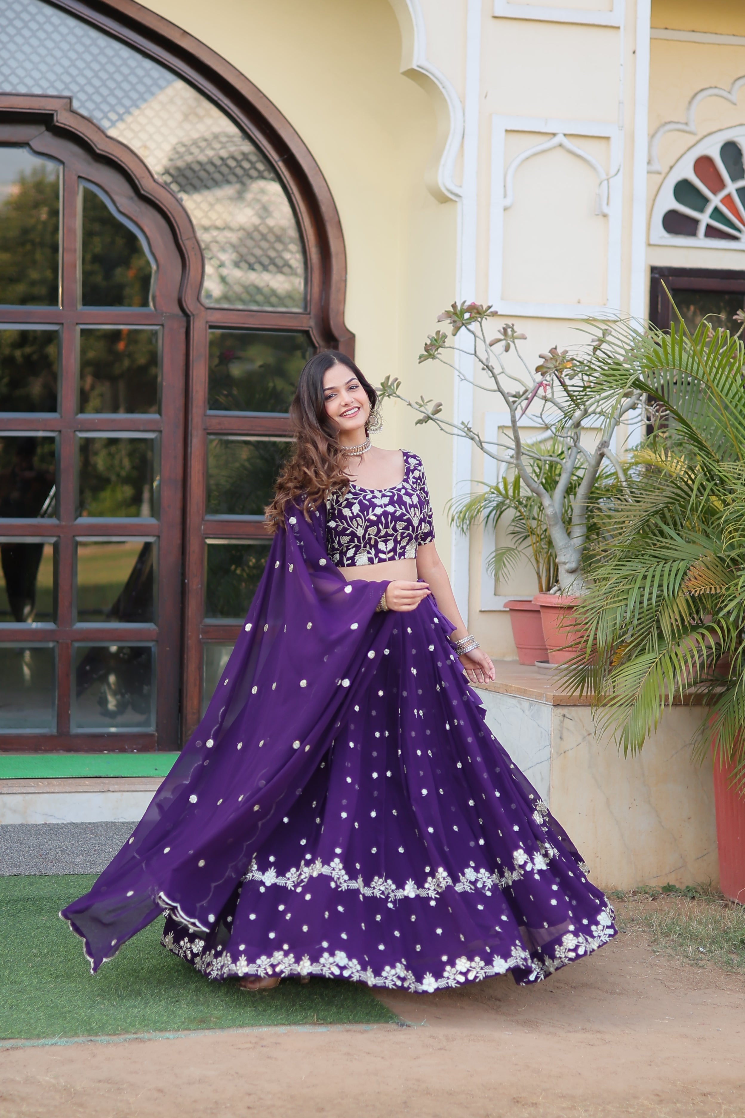 Faux Blooming Lehenga Choli With Dupatta Set