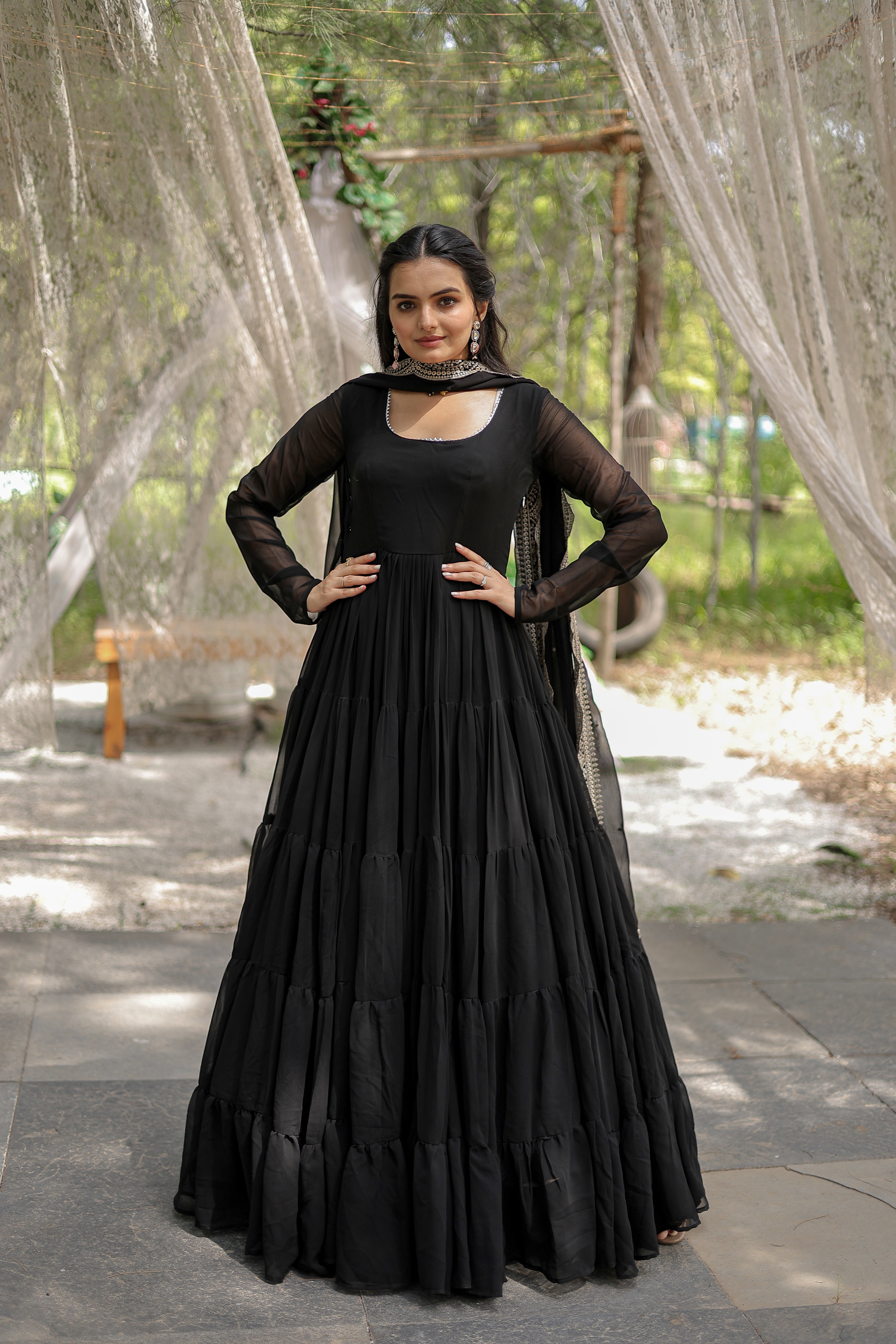 Faux Blooming Gown With Embroidered Dupatta