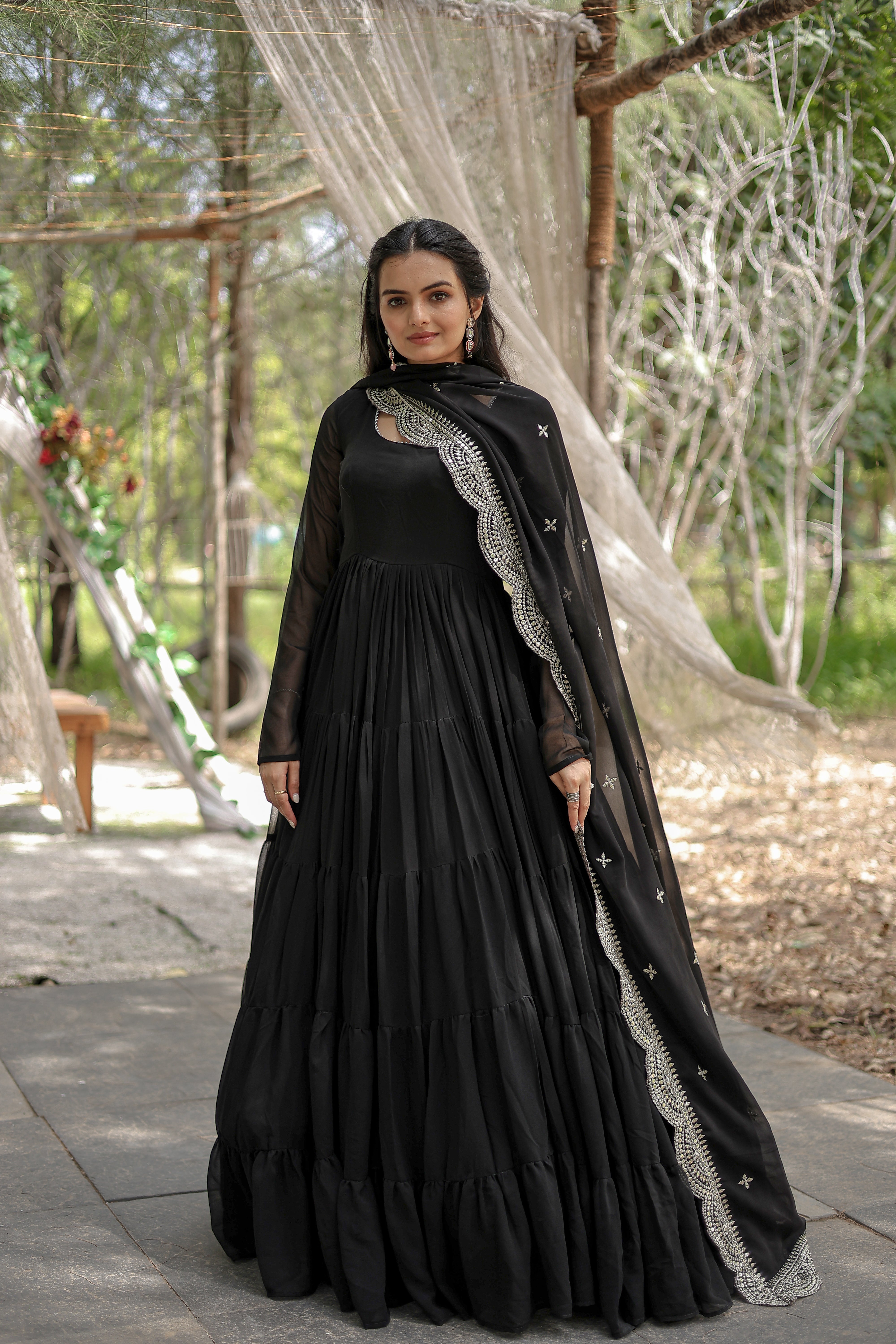 Faux Blooming Gown With Embroidered Dupatta