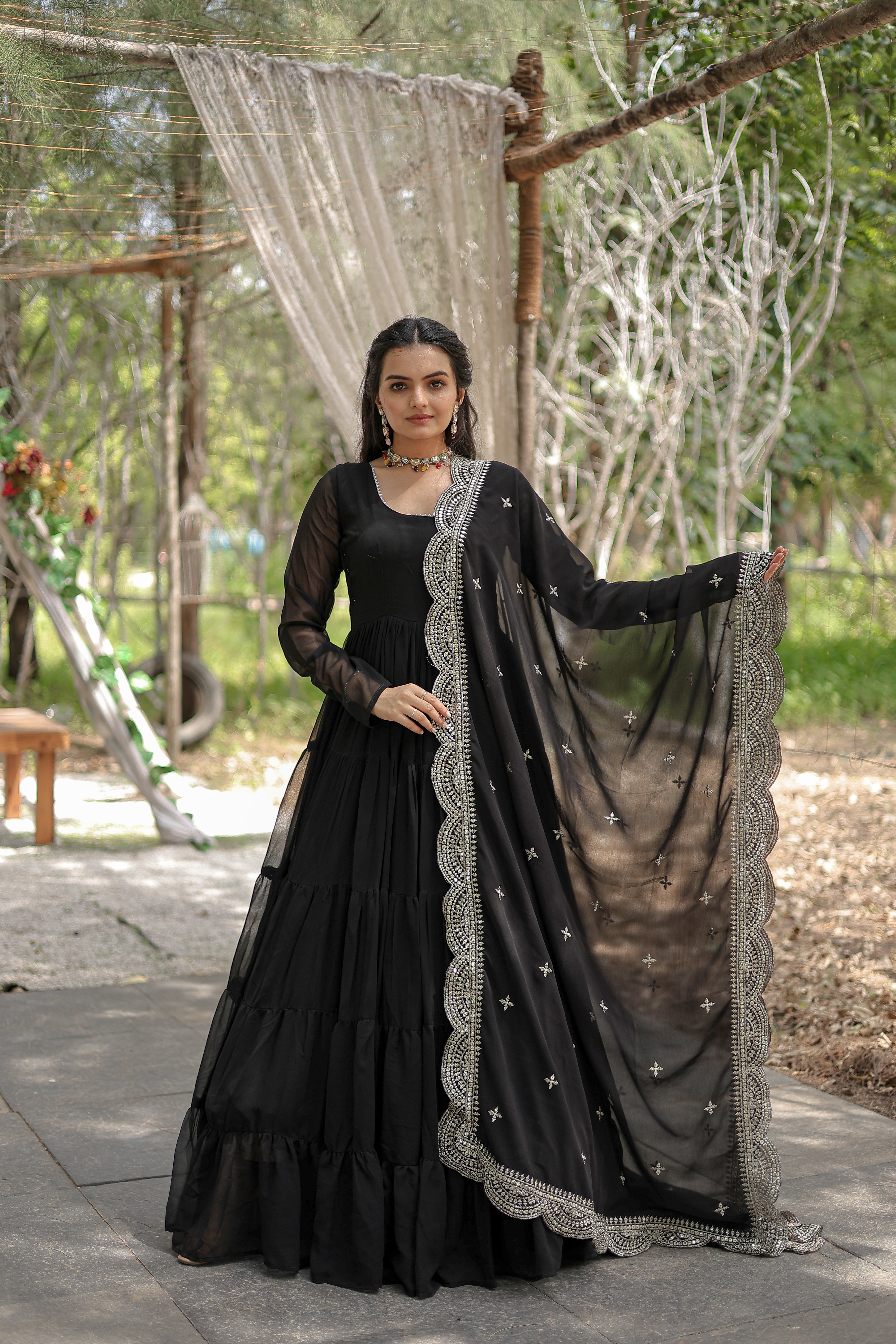 Faux Blooming Gown With Embroidered Dupatta