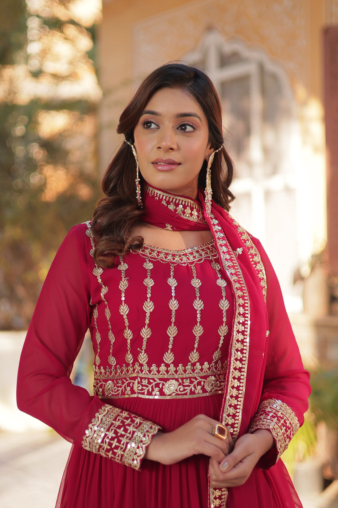 Faux Blooming Gown with Embroidery Dupatta