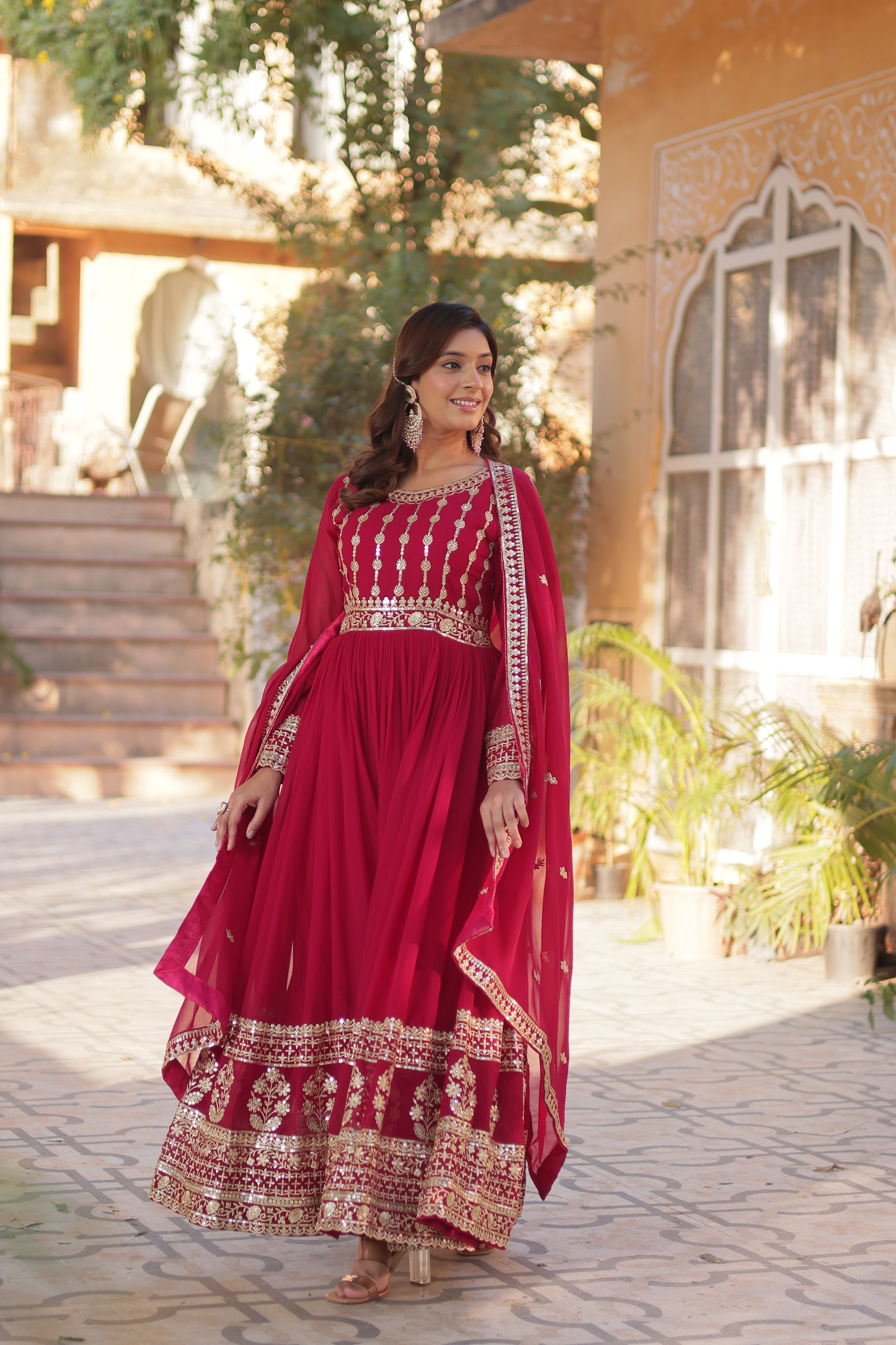 Faux Blooming Gown with Embroidery Dupatta