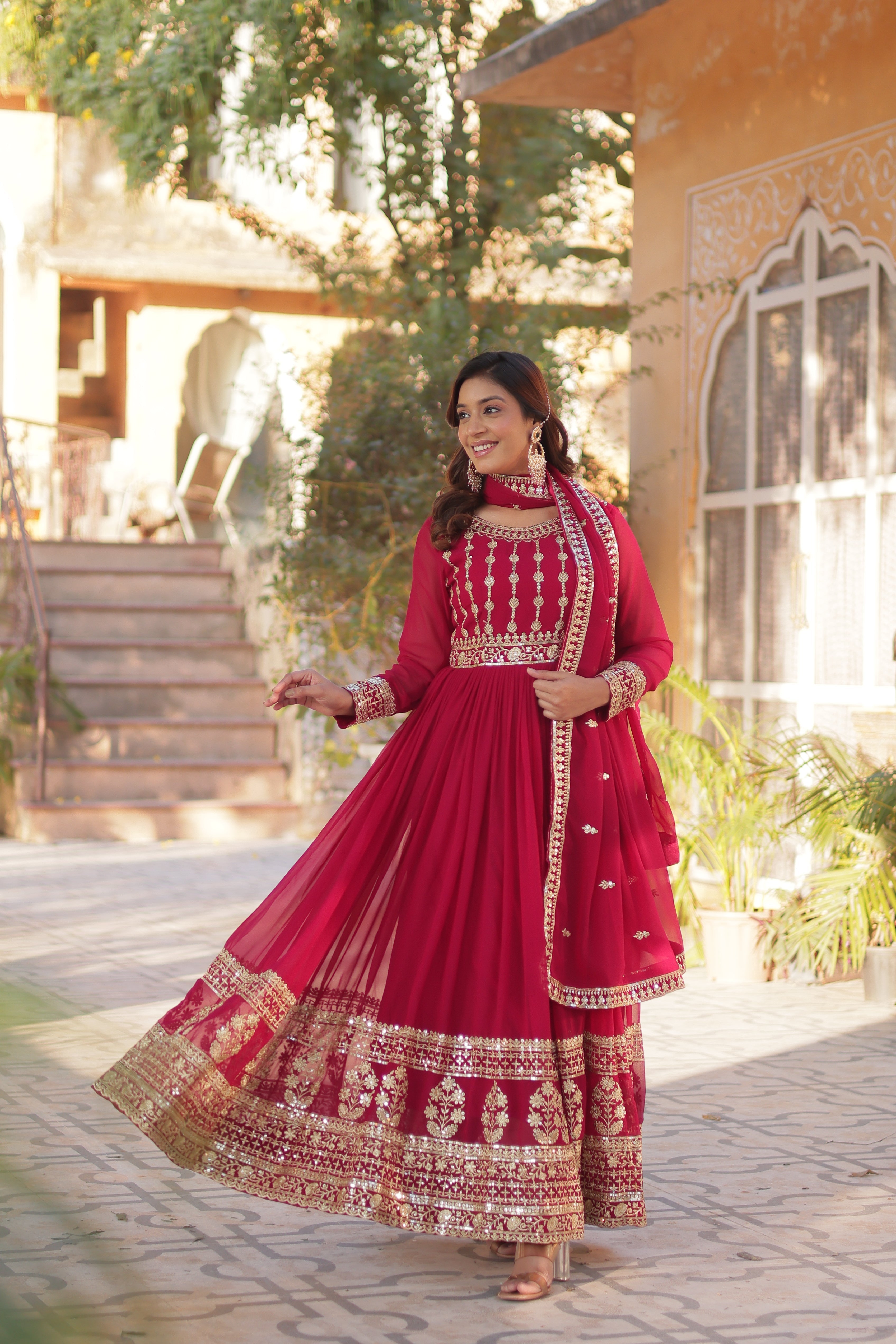 Faux Blooming Gown with Embroidery Dupatta