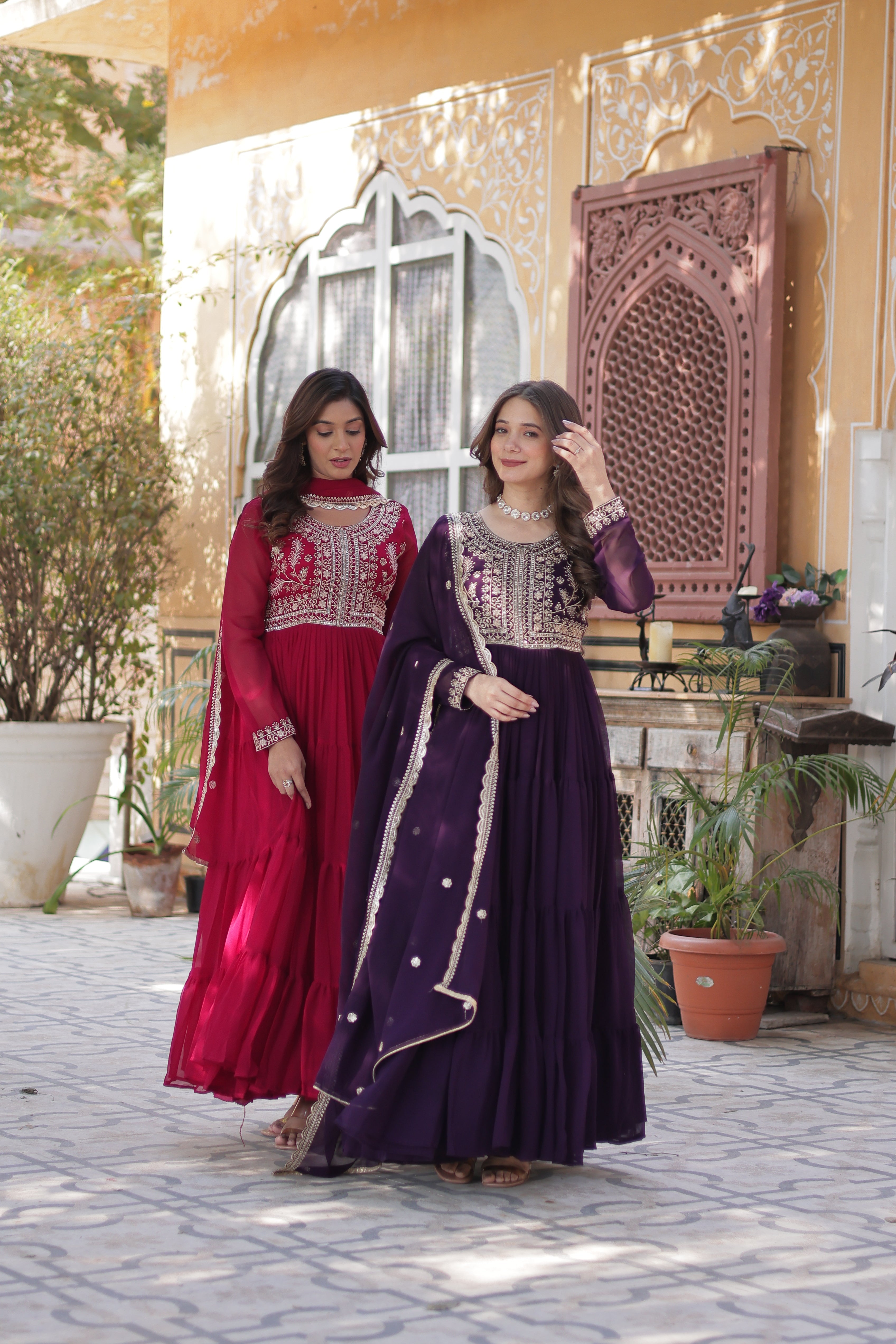 Faux Blooming Georgette Gown With Embroidered Dupatta