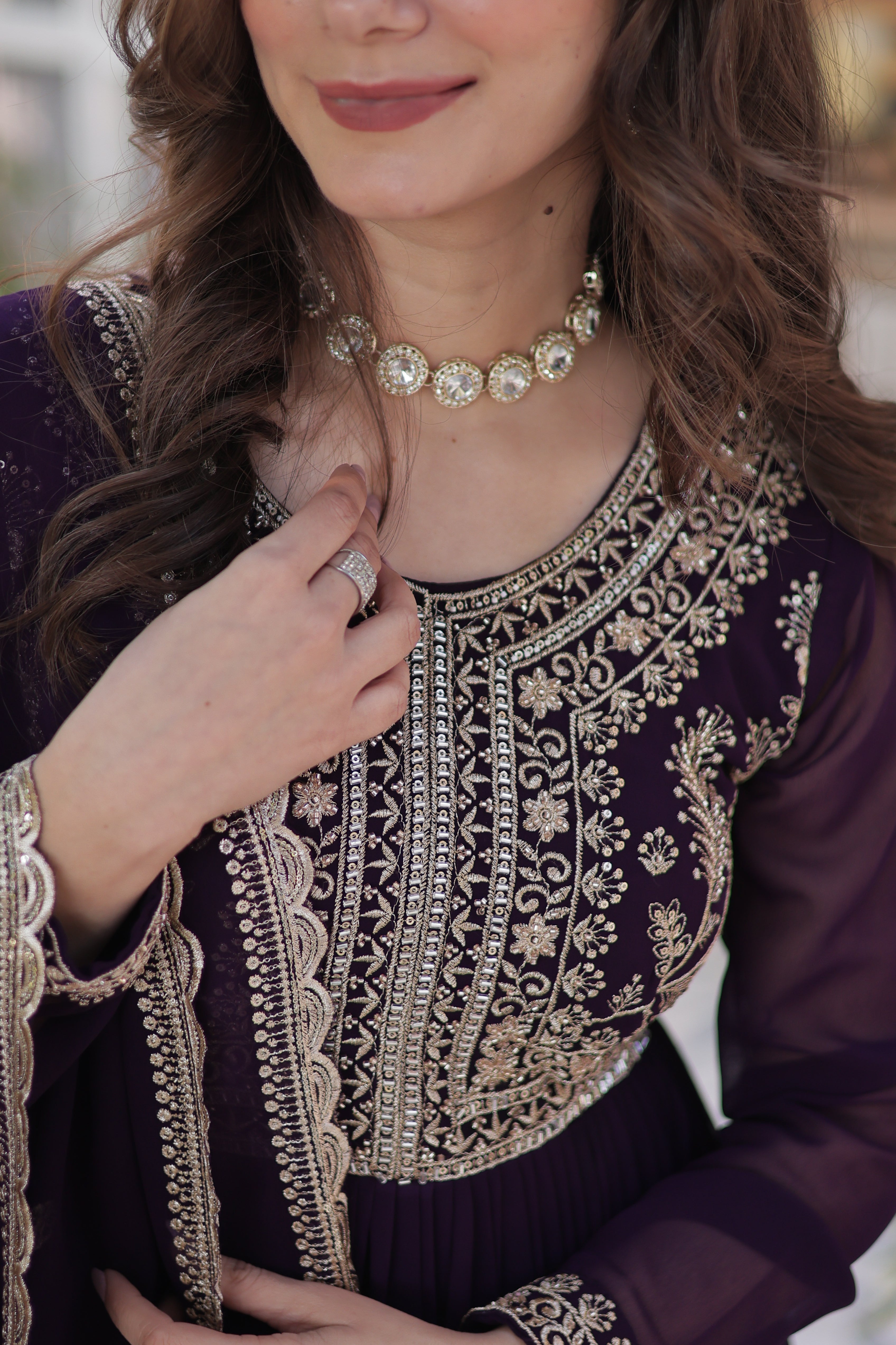 Faux Blooming Georgette Gown With Embroidered Dupatta